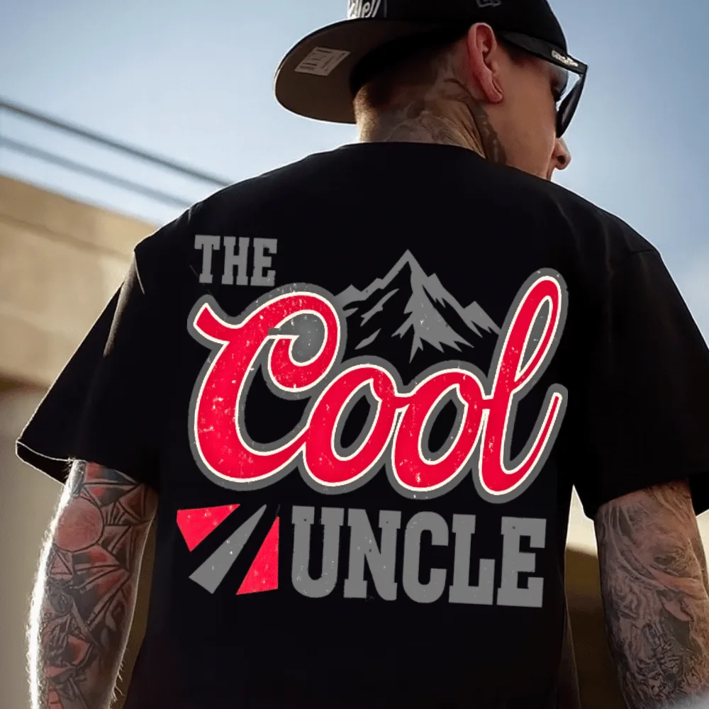 The Cool Uncle Yazılı Dağ Silüetli Oversize Tişört – Cool Uncle Edition