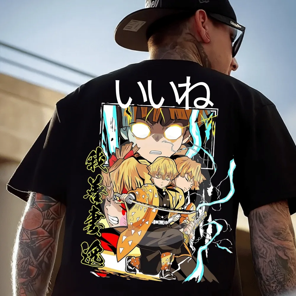 Zenitsu Agatsuma Anime Baskılı Oversize Tişört – Thunder Breathing Edition